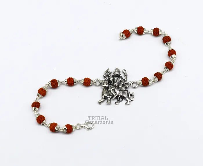 TRIBAL ORNAMENTS 925 Sterling silver divine Durgabhawani mataji Rakhi bracelet best gift rudraksh with goddess Rakhi for brothers for special gifing rk236 Bracelets