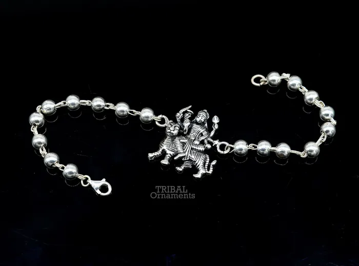 TRIBAL ORNAMENTS 925 Sterling silver divine Durgabhawani mataji Rakhi bracelet best gift rudraksh with goddess Rakhi for brothers for special gifing rk236 Bracelets