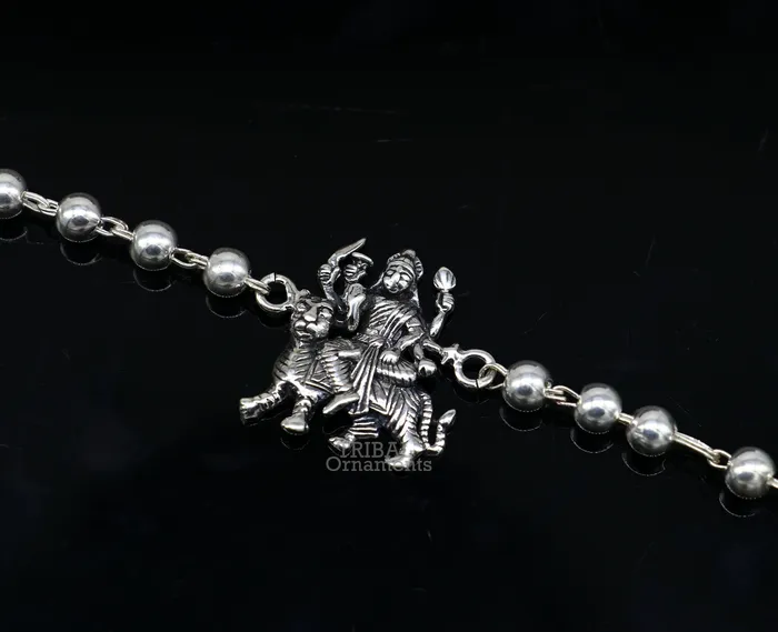 TRIBAL ORNAMENTS 925 Sterling silver divine Durgabhawani mataji Rakhi bracelet best gift rudraksh with goddess Rakhi for brothers for special gifing rk236 Bracelets