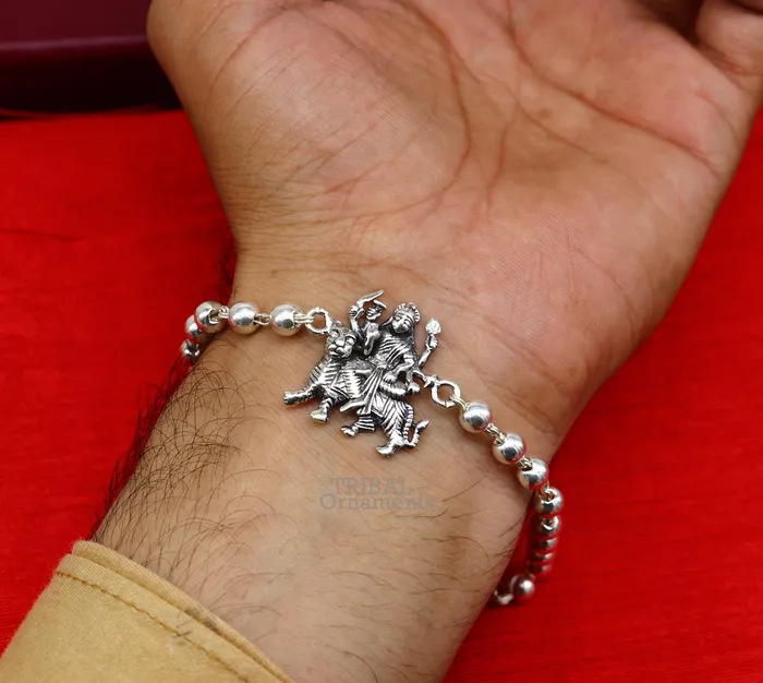 TRIBAL ORNAMENTS 925 Sterling silver divine Durgabhawani mataji Rakhi bracelet best gift rudraksh with goddess Rakhi for brothers for special gifing rk236 Bracelets