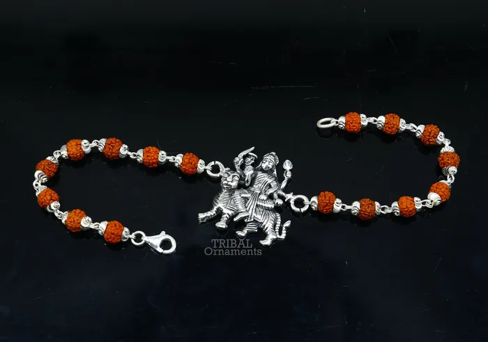 TRIBAL ORNAMENTS 925 Sterling silver divine Durgabhawani mataji Rakhi bracelet best gift rudraksh with goddess Rakhi for brothers for special gifing rk236 Bracelets