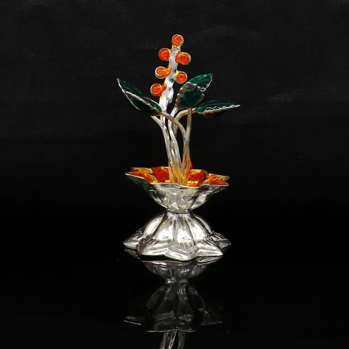 TRIBAL ORNAMENTS 925 sterling silver handmade mini tulsi plant basil rosary plant for puja temple article excellent customized silver utensils article su157 Rings