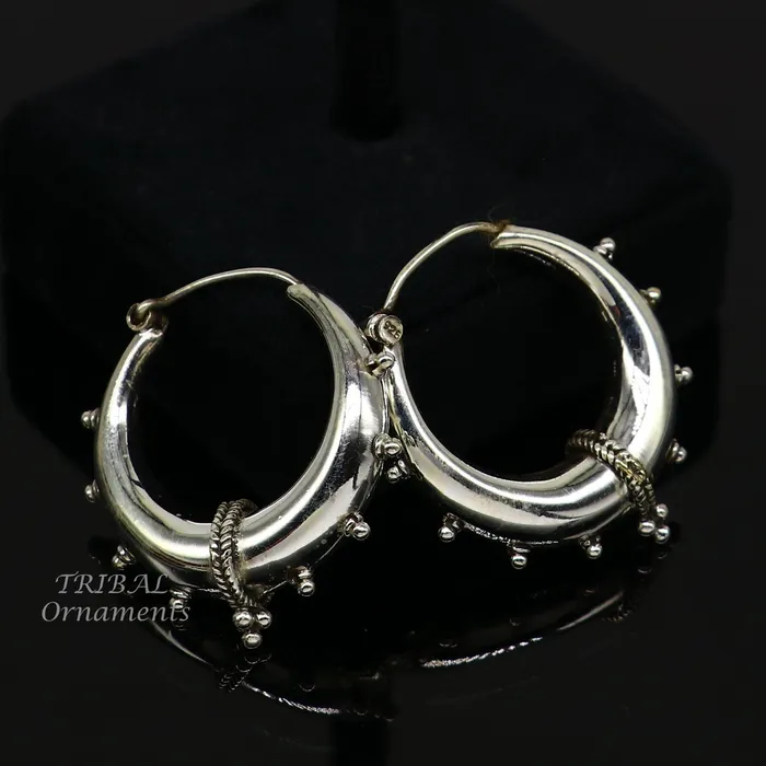 TRIBAL ORNAMENTS 925 sterling silver handmade vintage ethnic style hoops earrings kundalethnic gorgeous bali tribal belly dance jewelry from india s1069 Earrings