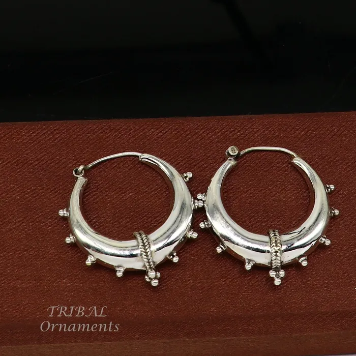 TRIBAL ORNAMENTS 925 sterling silver handmade vintage ethnic style hoops earrings kundalethnic gorgeous bali tribal belly dance jewelry from india s1069 Earrings