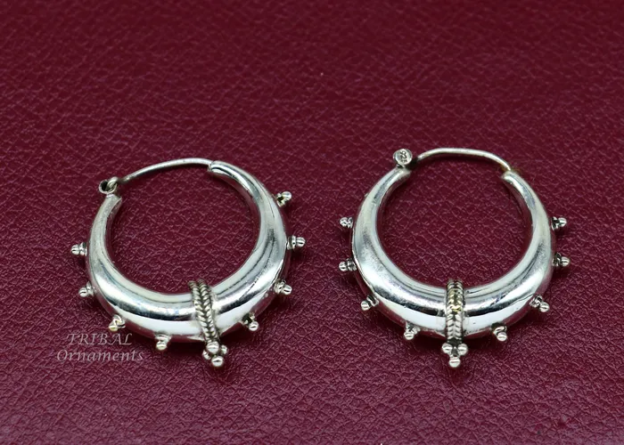 TRIBAL ORNAMENTS 925 sterling silver handmade vintage ethnic style hoops earrings kundalethnic gorgeous bali tribal belly dance jewelry from india s1069 Earrings