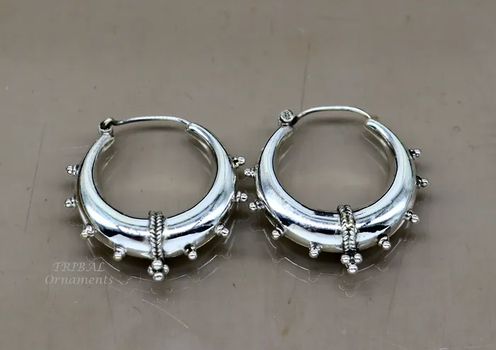 TRIBAL ORNAMENTS 925 sterling silver handmade vintage ethnic style hoops earrings kundalethnic gorgeous bali tribal belly dance jewelry from india s1069 Earrings