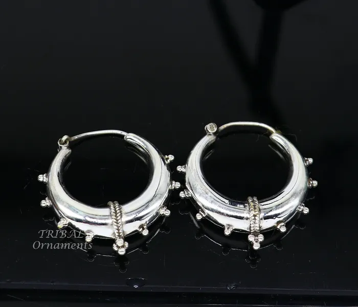 TRIBAL ORNAMENTS 925 sterling silver handmade vintage ethnic style hoops earrings kundalethnic gorgeous bali tribal belly dance jewelry from india s1069 Earrings