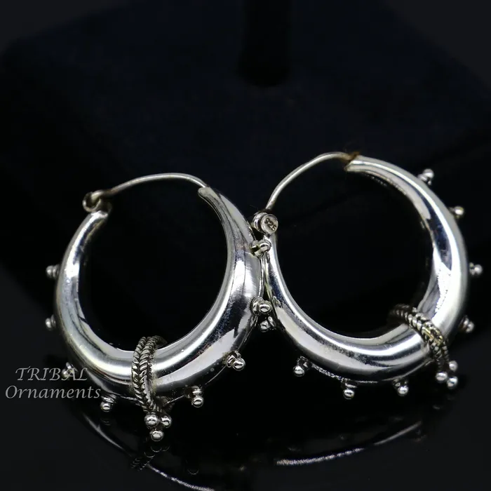 TRIBAL ORNAMENTS 925 sterling silver handmade vintage ethnic style hoops earrings kundalethnic gorgeous bali tribal belly dance jewelry from india s1069 Earrings