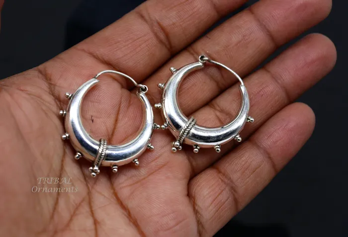 TRIBAL ORNAMENTS 925 sterling silver handmade vintage ethnic style hoops earrings kundalethnic gorgeous bali tribal belly dance jewelry from india s1069 Earrings