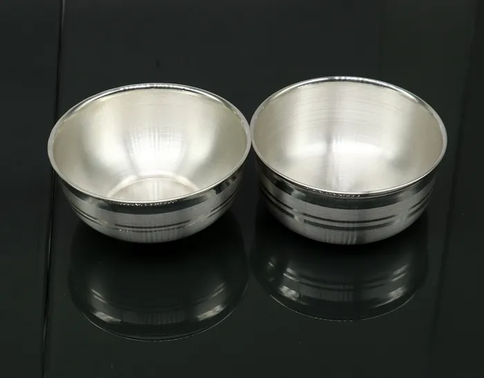 TRIBAL ORNAMENTS 999 pure silver handmade combo of two different design bowl silver vessel silver baby utensils silver puja article puja utensils sv108 Rings