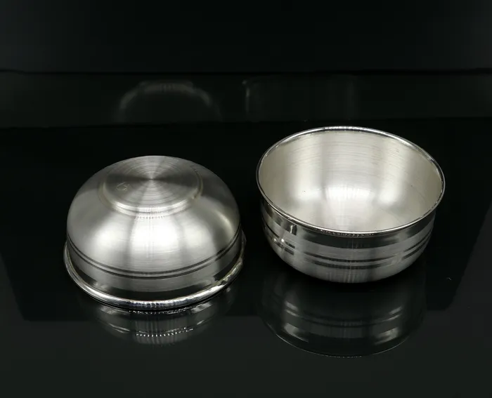 TRIBAL ORNAMENTS 999 pure silver handmade combo of two different design bowl silver vessel silver baby utensils silver puja article puja utensils sv108 Rings