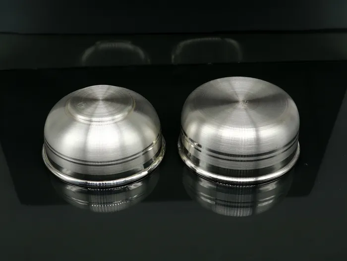 TRIBAL ORNAMENTS 999 pure silver handmade combo of two different design bowl silver vessel silver baby utensils silver puja article puja utensils sv108 Rings