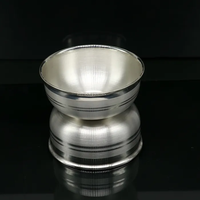 TRIBAL ORNAMENTS 999 pure silver handmade combo of two different design bowl silver vessel silver baby utensils silver puja article puja utensils sv108 Rings
