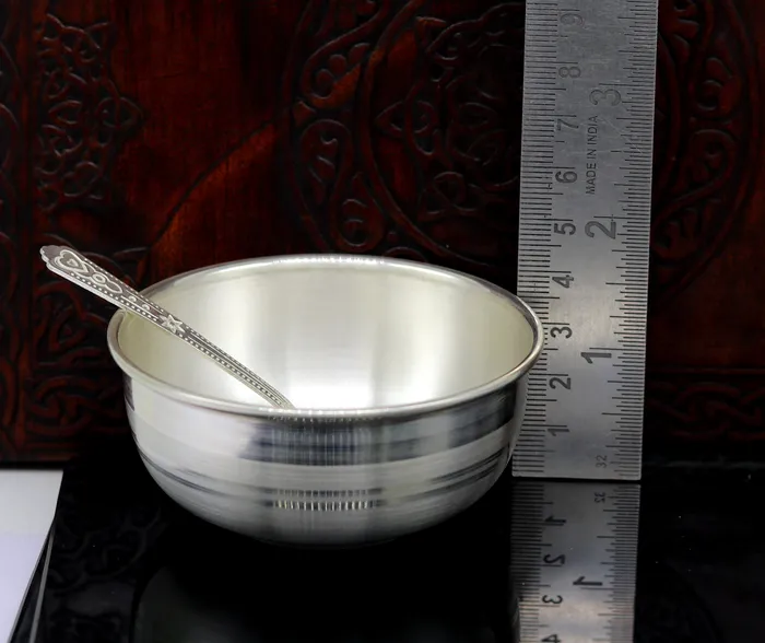 TRIBAL ORNAMENTS 999 solid pure silver handmade utensils bowl and spoon table serving bowl silver vessel baby feeding silver kitchen art baby set sv88 Rings