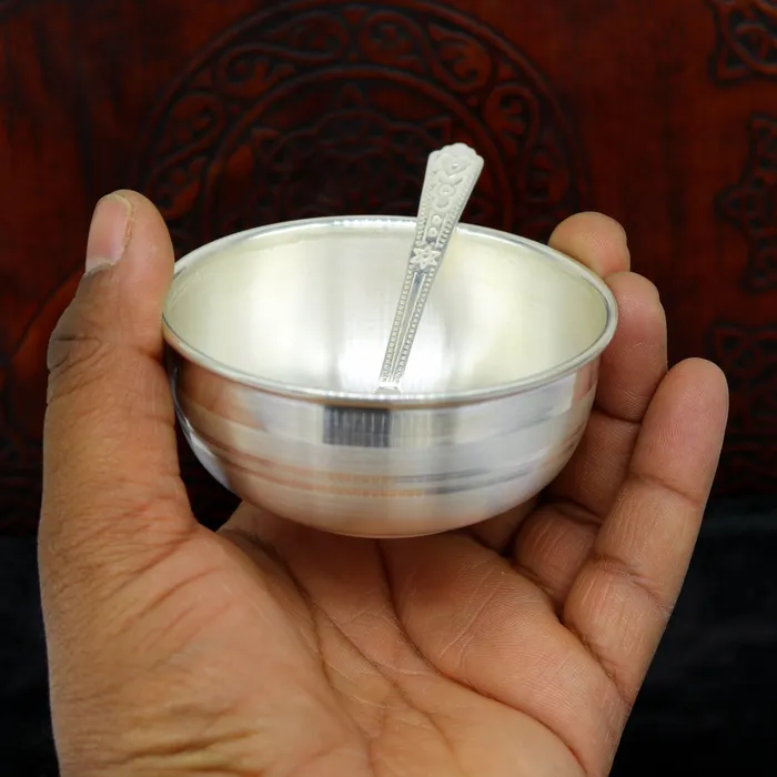 TRIBAL ORNAMENTS 999 solid pure silver handmade utensils bowl and spoon table serving bowl silver vessel baby feeding silver kitchen art baby set sv88 Rings