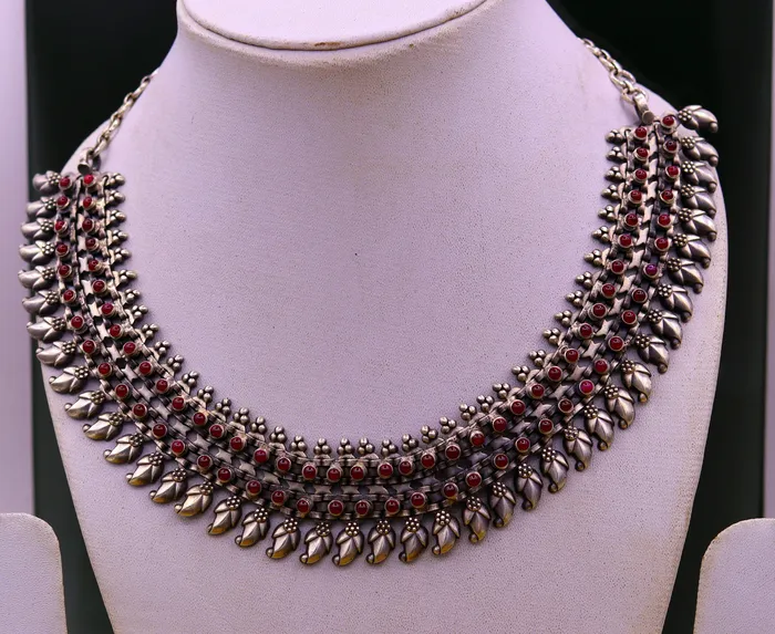 TRIBAL ORNAMENTS Awesome Indian Vintage antique design handmade 925 sterling silver gorgeous charm necklace set excellent gifting tribal jewelry set99 Necklaces