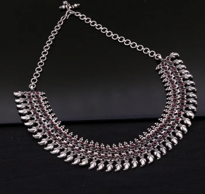 TRIBAL ORNAMENTS Awesome Indian Vintage antique design handmade 925 sterling silver gorgeous charm necklace set excellent gifting tribal jewelry set99 Necklaces