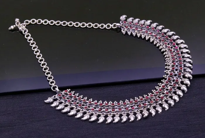 TRIBAL ORNAMENTS Awesome Indian Vintage antique design handmade 925 sterling silver gorgeous charm necklace set excellent gifting tribal jewelry set99 Necklaces