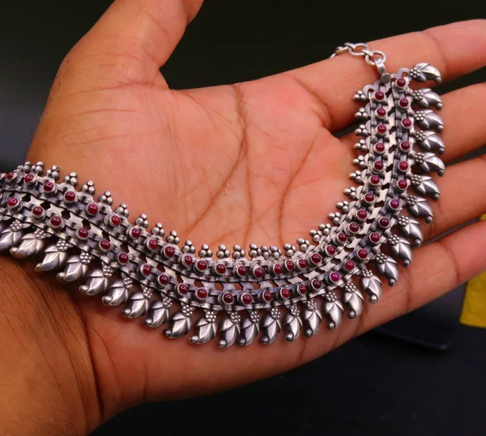 TRIBAL ORNAMENTS Awesome Indian Vintage antique design handmade 925 sterling silver gorgeous charm necklace set excellent gifting tribal jewelry set99 Necklaces