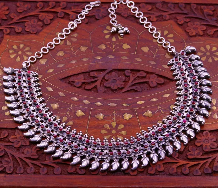TRIBAL ORNAMENTS Awesome Indian Vintage antique design handmade 925 sterling silver gorgeous charm necklace set excellent gifting tribal jewelry set99 Necklaces