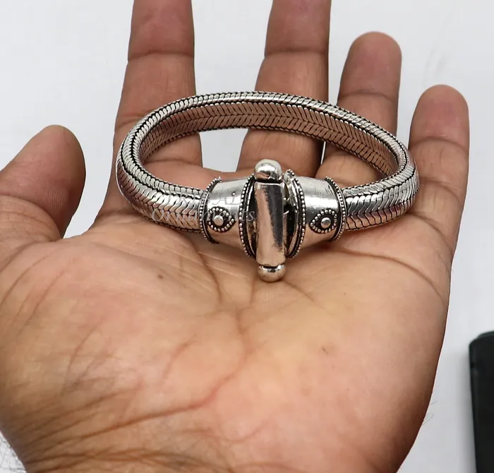 TRIBAL ORNAMENTS Bracelets 10 mm 85 solid Half round D shape 925 sterling silver gorgeous snake chain flexible bracelet belt unisex heavy bracelet India sbr432
