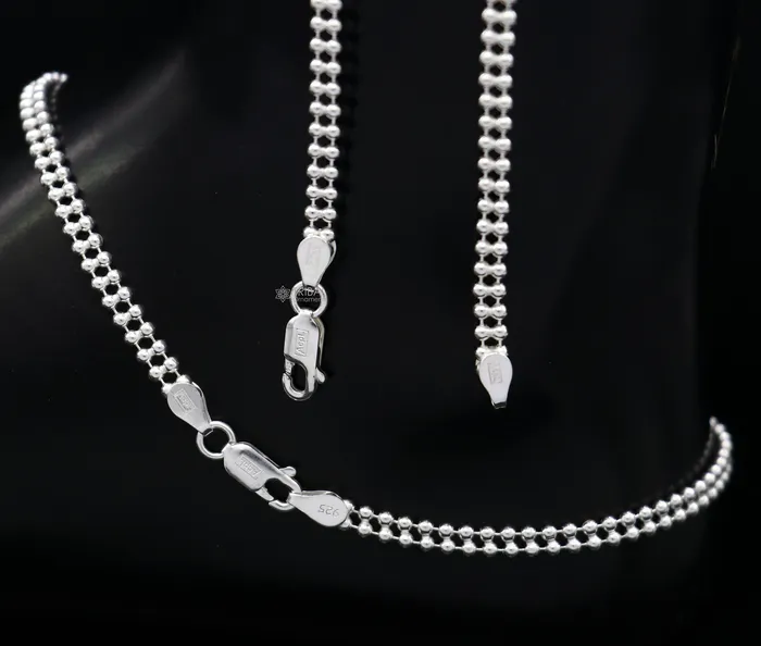 TRIBAL ORNAMENTS Bracelets 2mm 105 925 sterling silver Double beadedball chain anklet bracelet light weight delicate anklets belly dance silver jewelry ank612
