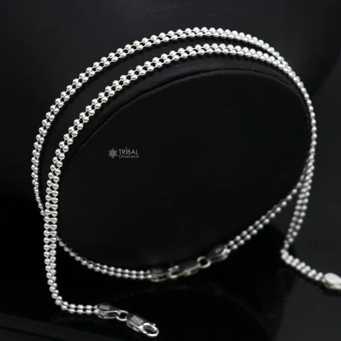 TRIBAL ORNAMENTS Bracelets 2mm 105 925 sterling silver Double beadedball chain anklet bracelet light weight delicate anklets belly dance silver jewelry ank612