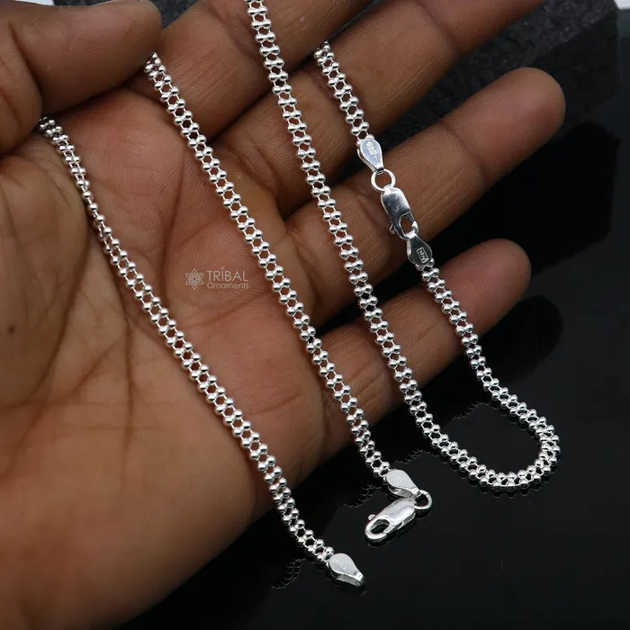 TRIBAL ORNAMENTS Bracelets 2mm 105 925 sterling silver Double beadedball chain anklet bracelet light weight delicate anklets belly dance silver jewelry ank612
