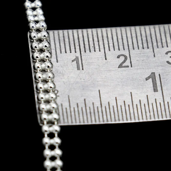 TRIBAL ORNAMENTS Bracelets 2mm 105 925 sterling silver Double beadedball chain anklet bracelet light weight delicate anklets belly dance silver jewelry ank612