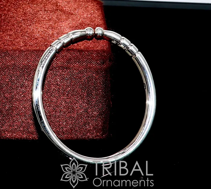 TRIBAL ORNAMENTS Bracelets 4mm 925 Solid sterling silver handmade plain shiny kids bangle bracelet adjustable baby kada best Modern trendy gift for unisex nsk687
