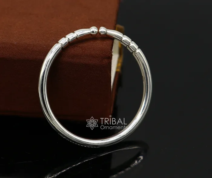 TRIBAL ORNAMENTS Bracelets 4mm 925 Solid sterling silver handmade plain shiny kids bangle bracelet adjustable baby kada best Modern trendy gift for unisex nsk687