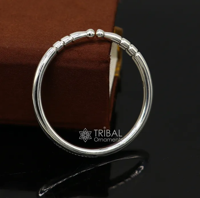 TRIBAL ORNAMENTS Bracelets 4mm 925 Solid sterling silver handmade plain shiny kids bangle bracelet adjustable baby kada best Modern trendy gift for unisex nsk687