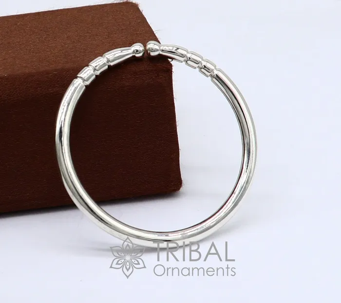 TRIBAL ORNAMENTS Bracelets 4mm 925 Solid sterling silver handmade plain shiny kids bangle bracelet adjustable baby kada best Modern trendy gift for unisex nsk687