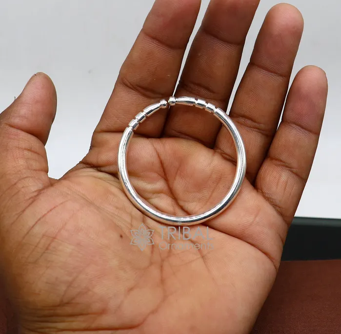 TRIBAL ORNAMENTS Bracelets 4mm 925 Solid sterling silver handmade plain shiny kids bangle bracelet adjustable baby kada best Modern trendy gift for unisex nsk687