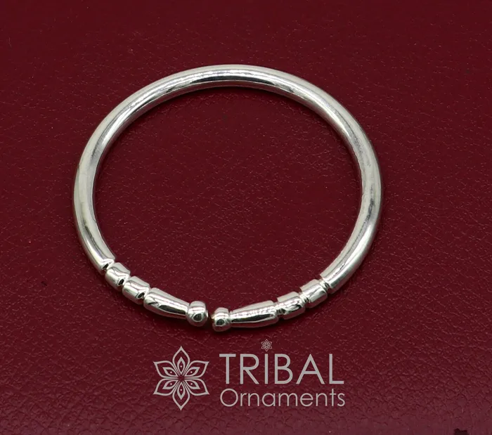 TRIBAL ORNAMENTS Bracelets 4mm 925 Solid sterling silver handmade plain shiny kids bangle bracelet adjustable baby kada best Modern trendy gift for unisex nsk687