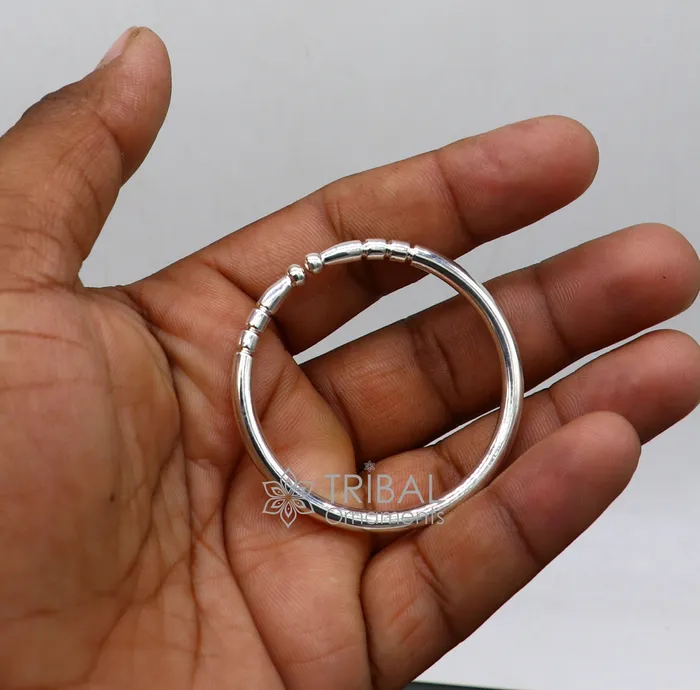 TRIBAL ORNAMENTS Bracelets 4mm 925 Solid sterling silver handmade plain shiny kids bangle bracelet adjustable baby kada best Modern trendy gift for unisex nsk687