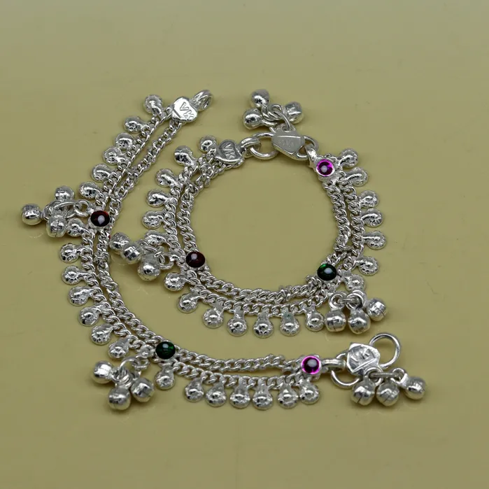 TRIBAL ORNAMENTS Bracelets 52 long Sterling silver handmade amazing silver ankle bracelet baby anklet noisy sound charm customized anklet personalized gifting ank211