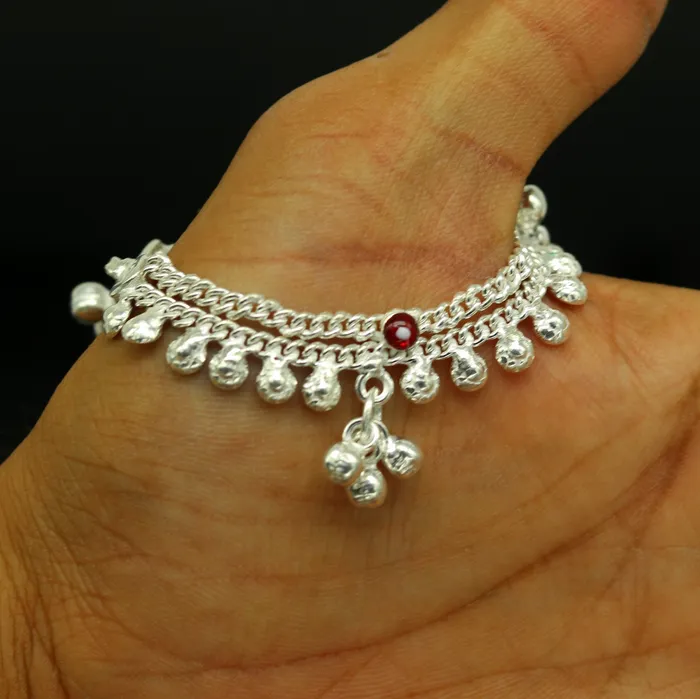 TRIBAL ORNAMENTS Bracelets 52 long Sterling silver handmade amazing silver ankle bracelet baby anklet noisy sound charm customized anklet personalized gifting ank211