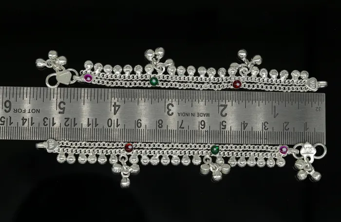 TRIBAL ORNAMENTS Bracelets 52 long Sterling silver handmade amazing silver ankle bracelet baby anklet noisy sound charm customized anklet personalized gifting ank211
