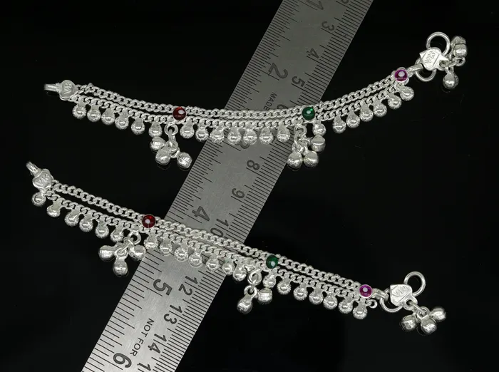 TRIBAL ORNAMENTS Bracelets 52 long Sterling silver handmade amazing silver ankle bracelet baby anklet noisy sound charm customized anklet personalized gifting ank211