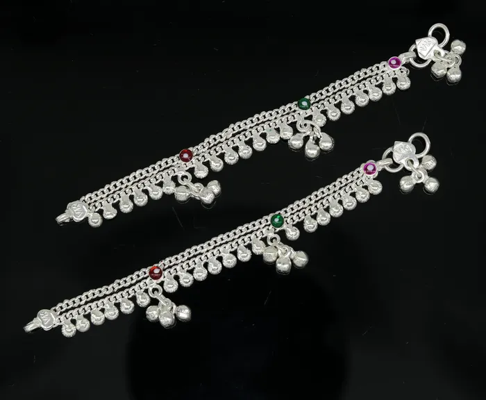 TRIBAL ORNAMENTS Bracelets 52 long Sterling silver handmade amazing silver ankle bracelet baby anklet noisy sound charm customized anklet personalized gifting ank211
