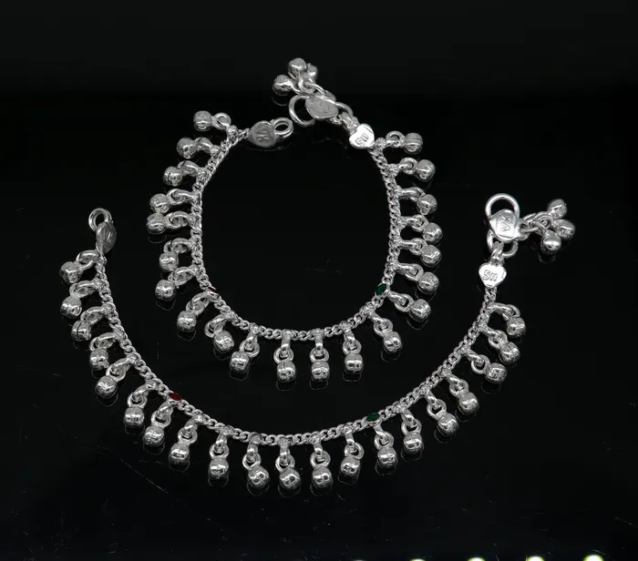 TRIBAL ORNAMENTS Bracelets 55 Handmade sterling silver new born baby anklets excellent waved charming noisy bells baby anklet bracelet payal kids jewelry ank280 TRIBAL ORNAMENTS Bracelets 55 Handmade sterling silver new born baby anklets excellent waved charming noisy bells baby anklet bracelet payal kids jewelry ank280