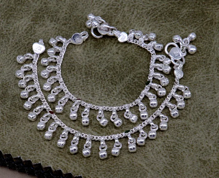 TRIBAL ORNAMENTS Bracelets 55 Handmade sterling silver new born baby anklets excellent waved charming noisy bells baby anklet bracelet payal kids jewelry ank280 TRIBAL ORNAMENTS Bracelets 55 Handmade sterling silver new born baby anklets excellent waved charming noisy bells baby anklet bracelet payal kids jewelry ank280