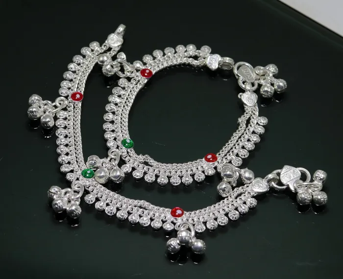 TRIBAL ORNAMENTS Bracelets 6 sterling silver handmade jingle bells baby kids ankle bracelet noisy sound bells charm anklets jewelry belly dance gifting kids ank200