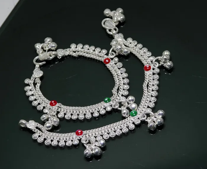 TRIBAL ORNAMENTS Bracelets 6 sterling silver handmade jingle bells baby kids ankle bracelet noisy sound bells charm anklets jewelry belly dance gifting kids ank200