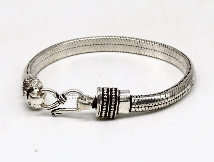 TRIBAL ORNAMENTS Bracelets 6mm 925 sterling silver handmade snake chain bracelet D shape Customized bracelet half round snake chain bracelet unisex sbr373