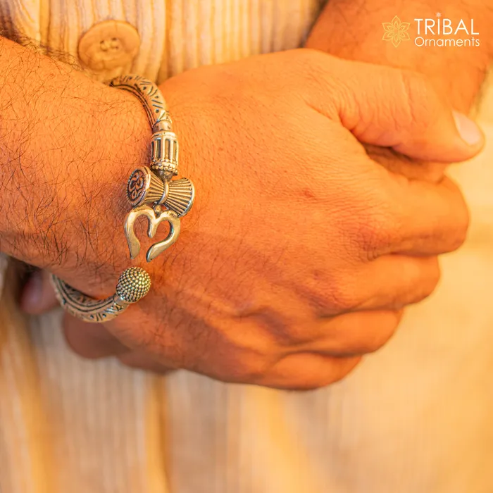 TRIBAL ORNAMENTS Bracelets 925 Sterling silver handmade chitai work Lord Shiva trident trishul kada bangle bracelet customized unisex kada nsk688
