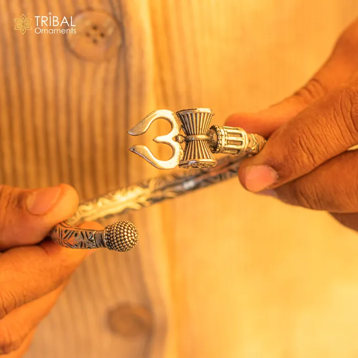 TRIBAL ORNAMENTS Bracelets 925 Sterling silver handmade chitai work Lord Shiva trident trishul kada bangle bracelet customized unisex kada nsk688