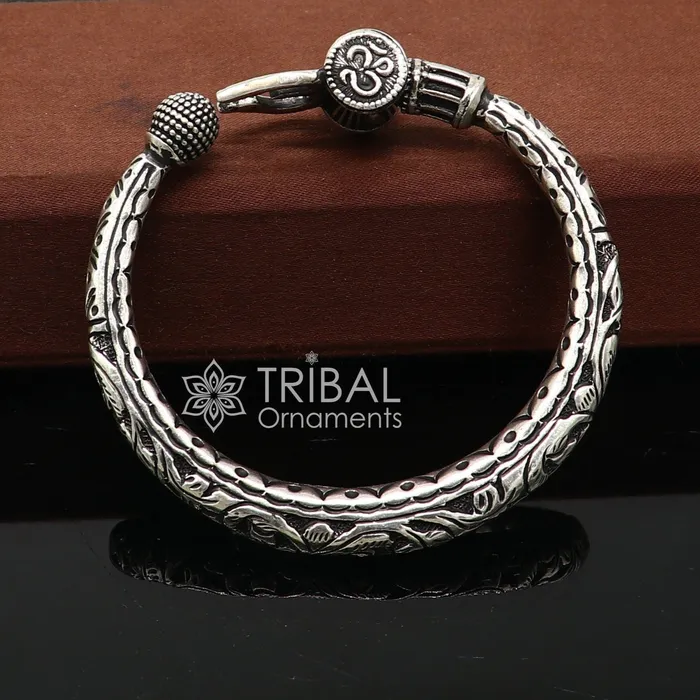 TRIBAL ORNAMENTS Bracelets 925 Sterling silver handmade chitai work Lord Shiva trident trishul kada bangle bracelet customized unisex kada nsk688