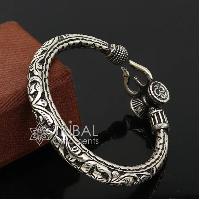 TRIBAL ORNAMENTS Bracelets 925 Sterling silver handmade chitai work Lord Shiva trident trishul kada bangle bracelet customized unisex kada nsk688